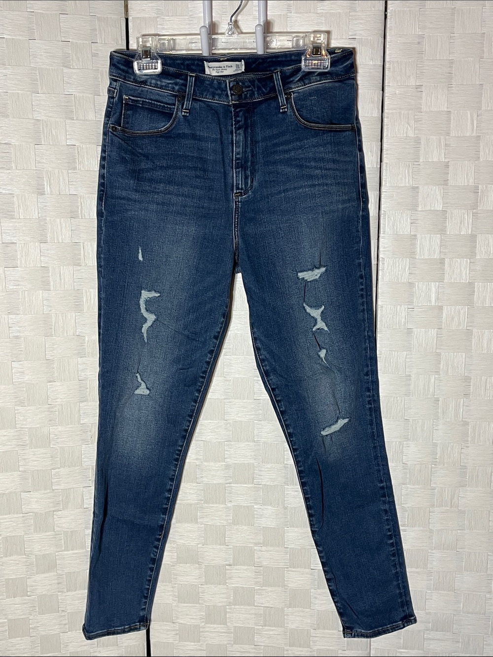 Abercrombie & Fitch Dark Blue Distressed Skinny Jeans Curve Love Size 10